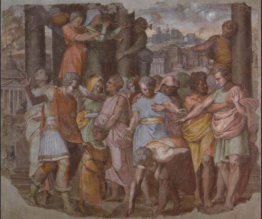 Perino Del Vaga Tarquinius Superbus Founds the Temple of Jove on the Capitol, from Palazzo Baldassini, now in the Uffizi, Florence
